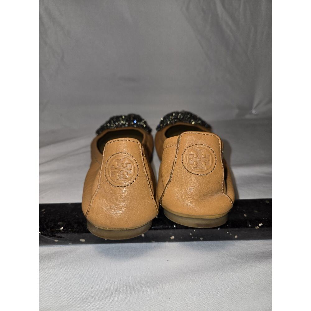 Tory Burch Eddie Black Leather Rhinestone Bow Ballet Flats Size 10 Butter Soft - Picture 3 of 8